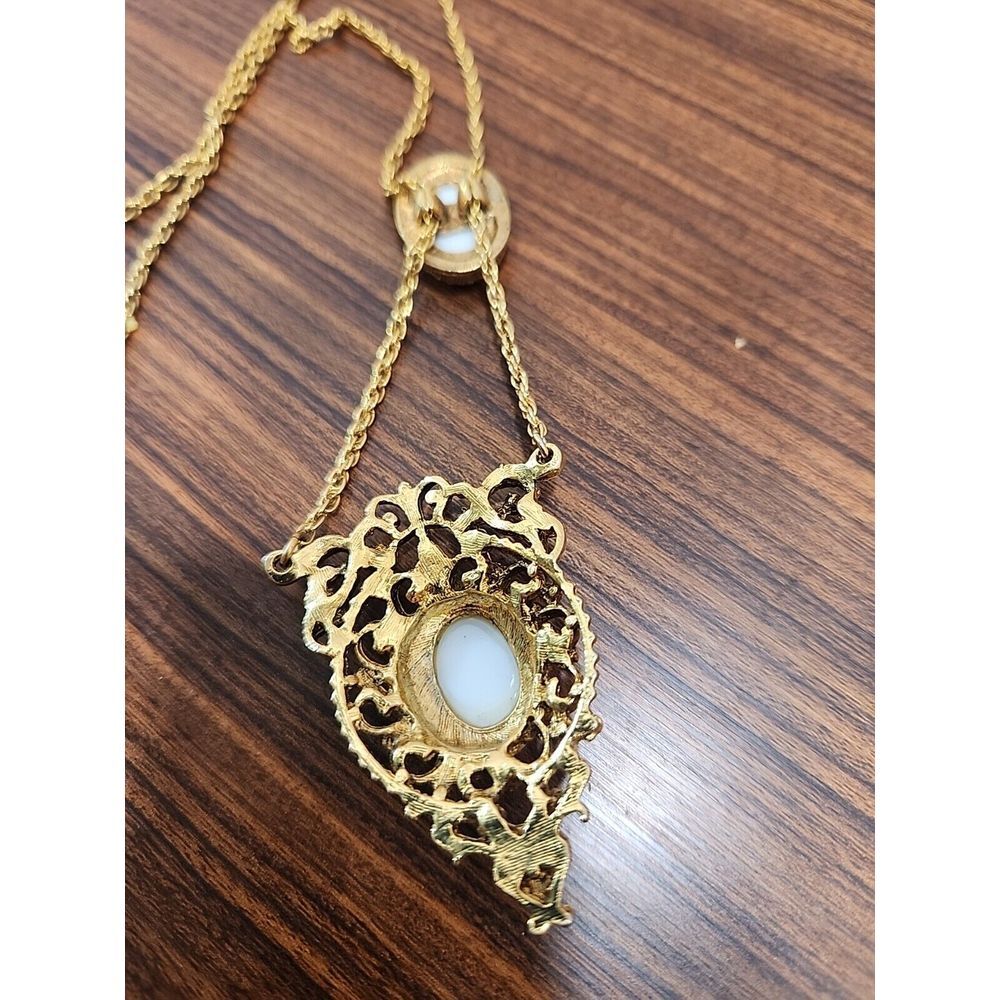 Renaissance Revival Couple Bolo Tie‎ Gold Tone Pearl Double Strand Necklace Rare - Picture 5 of 7